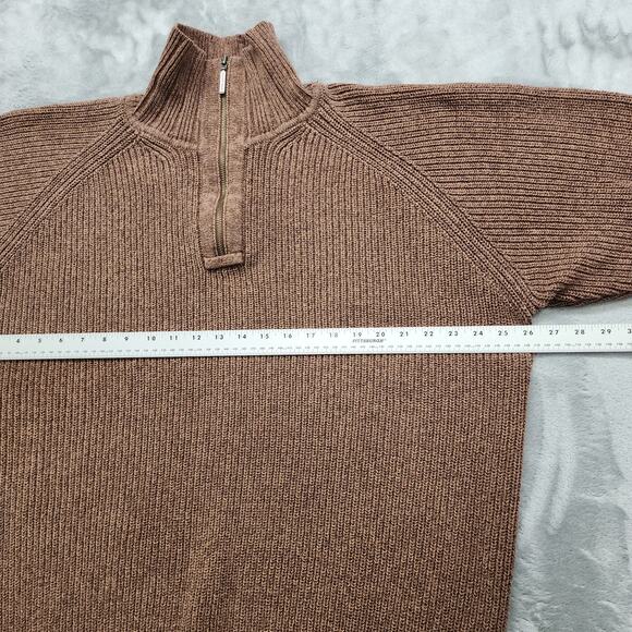 Geoffrey Beene Sweater Mens XXL Brown Chunky Cotton Knit 1/4 Zip Pullover Preppy - Picture 5 of 7